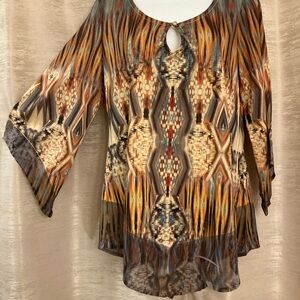 Energie World Wear Women's Printed Keyhole Blouse - Multicolor Small